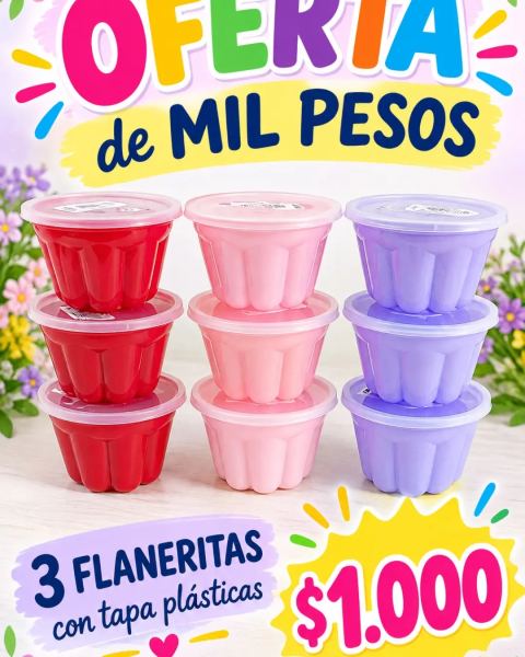 3 flaneritas con tapa plástica