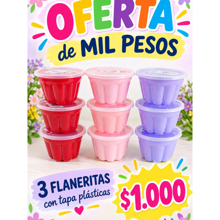 3 flaneritas con tapa plástica