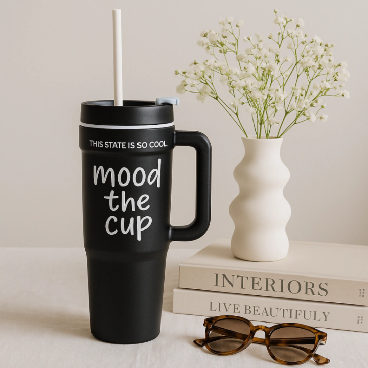 Vaso tumbler de acero con manija 1000ml c/sorbete y pico