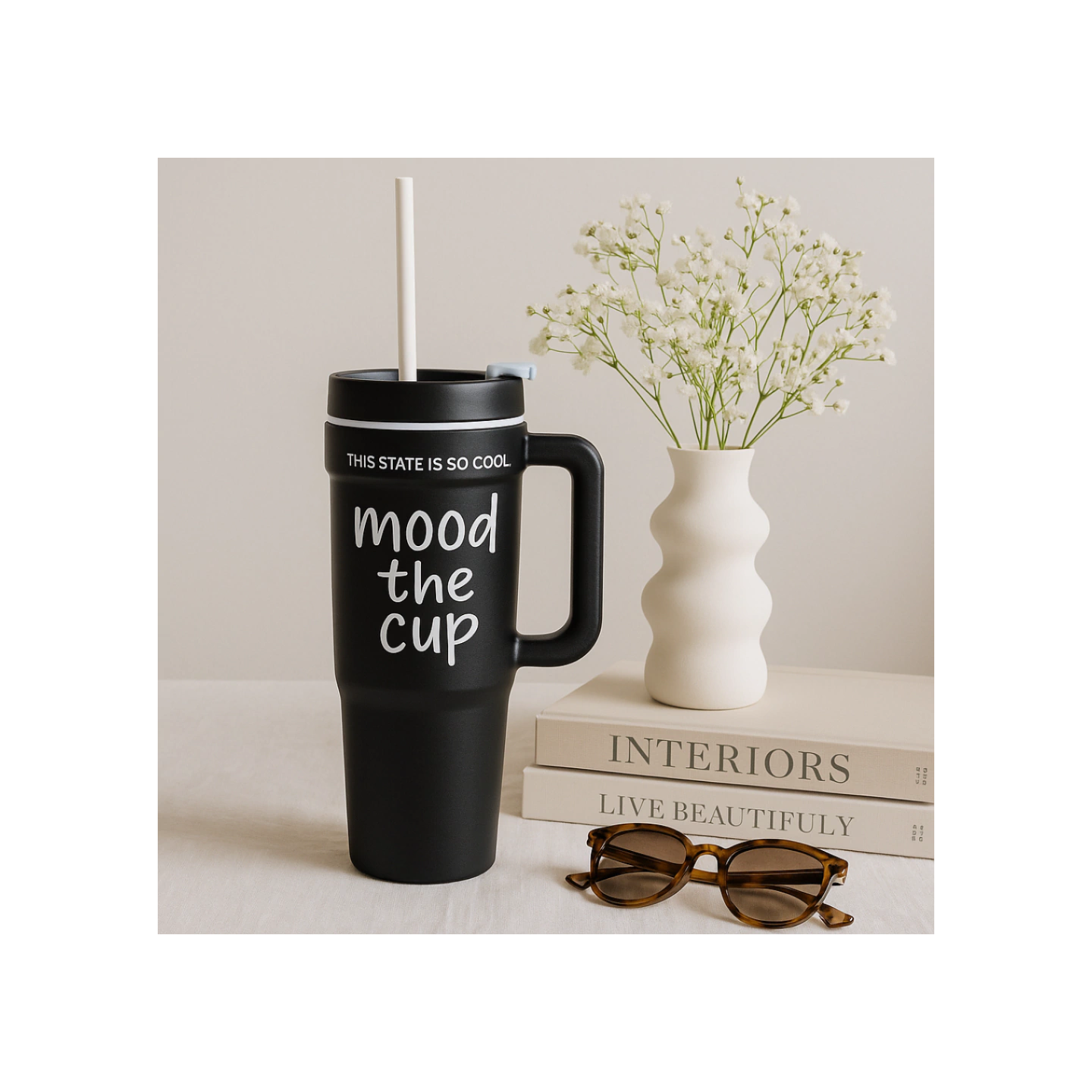 Vaso tumbler de acero con manija 1000ml c/sorbete y pico