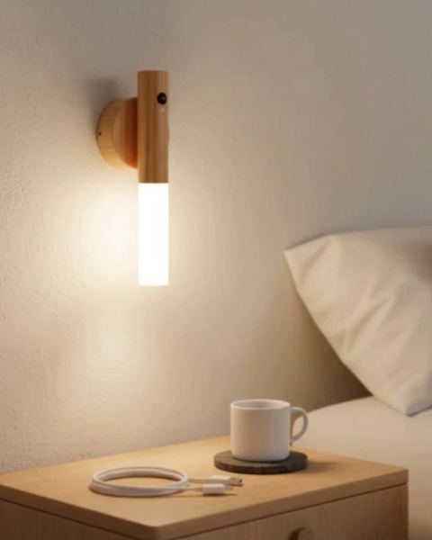 Lampara Luz Led Sensor Movimiento con madera