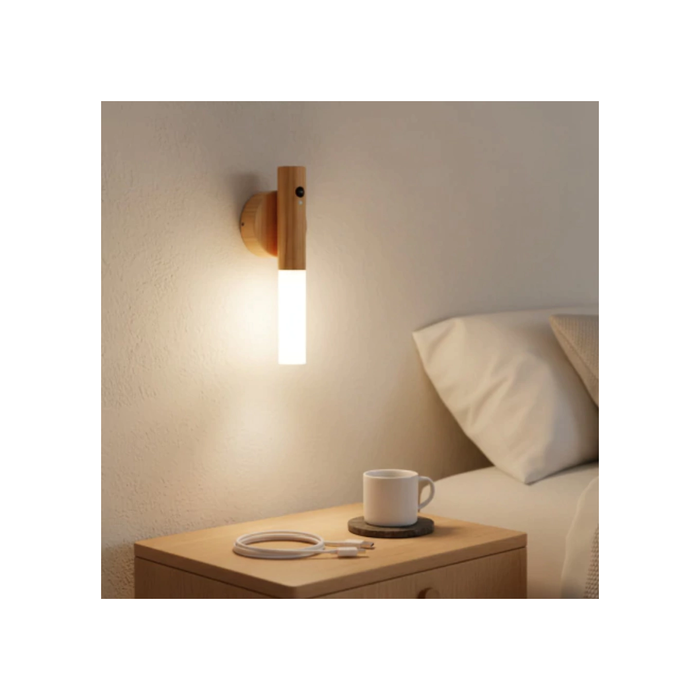 Lampara Luz Led Sensor Movimiento con madera