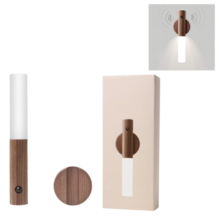 Lampara Luz Led Sensor Movimiento con madera