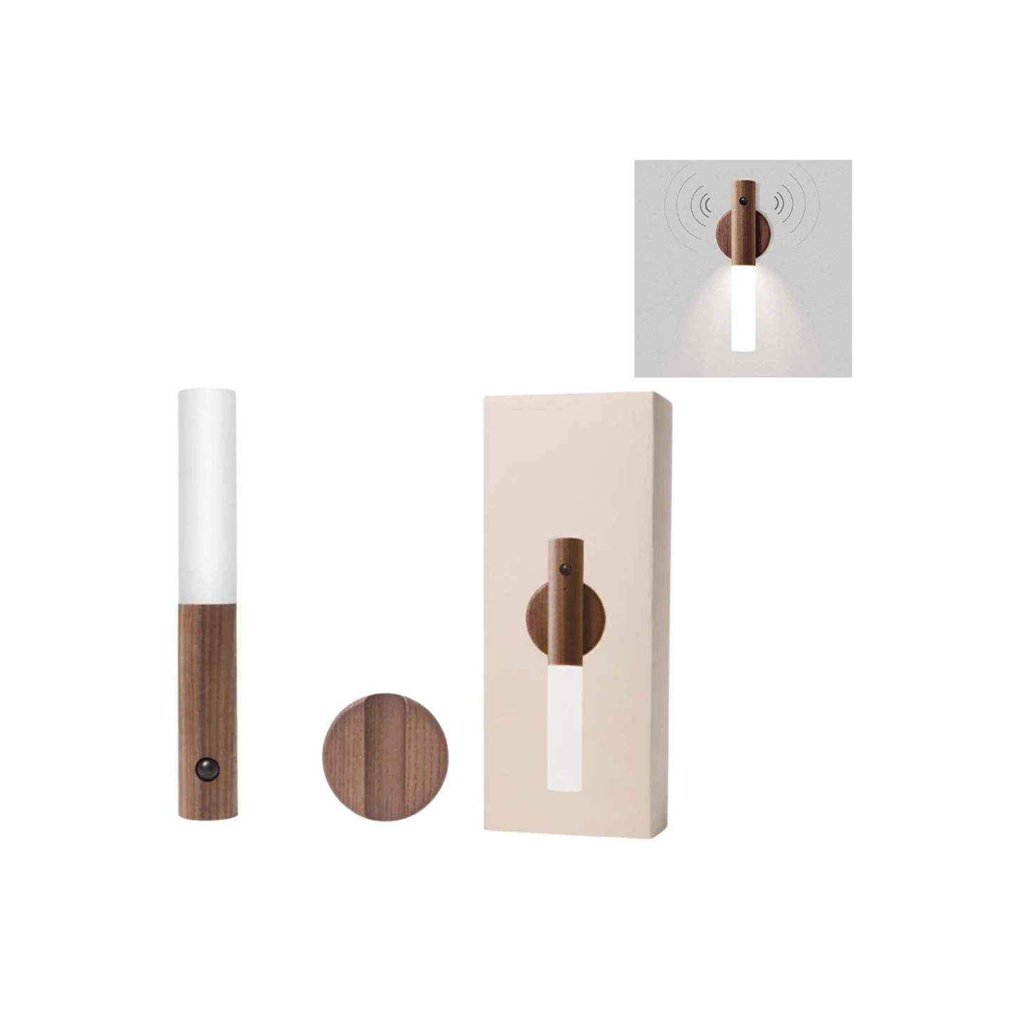 Lampara Luz Led Sensor Movimiento con madera