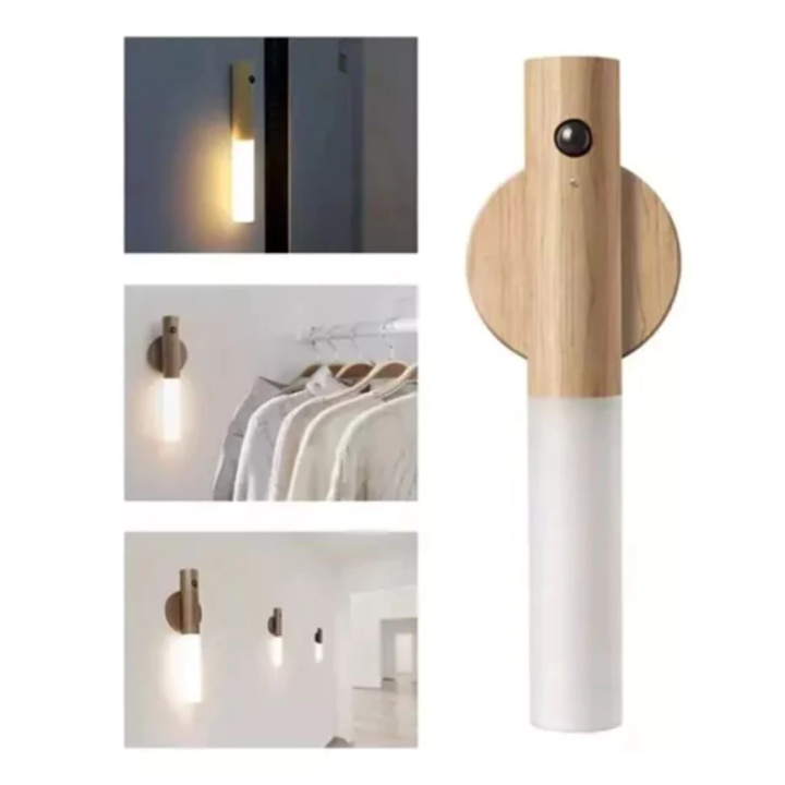 Lampara Luz Led Sensor Movimiento con madera