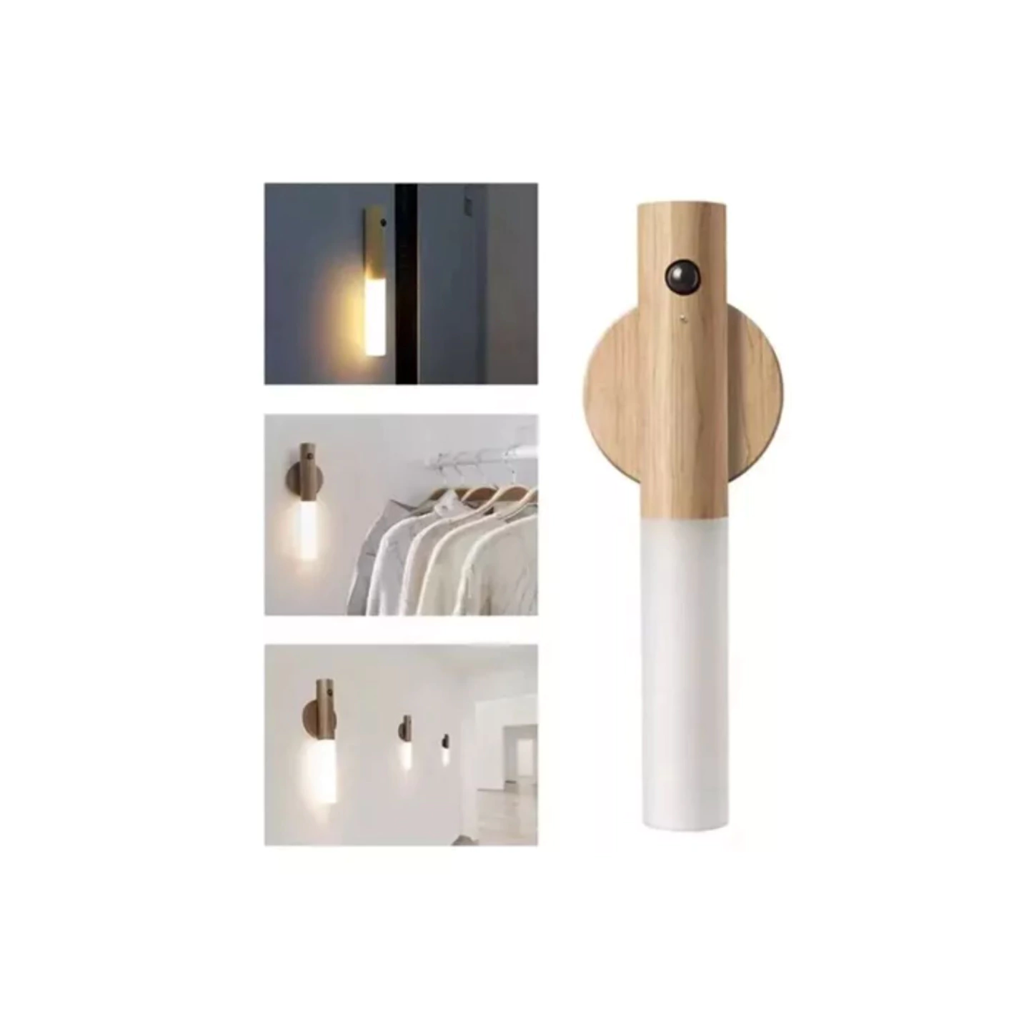 Lampara Luz Led Sensor Movimiento con madera