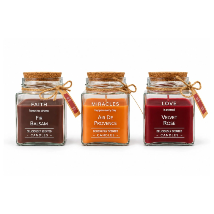 Vela aromatica en frasco vidrio tapa corcho