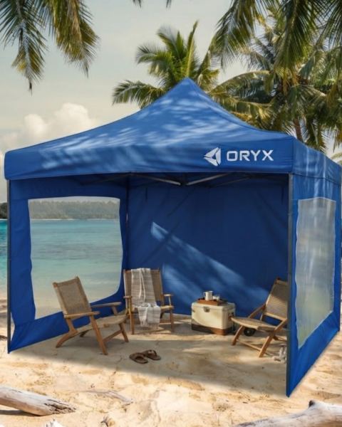 Gazebo azul 3x3 mts con 3 paredes