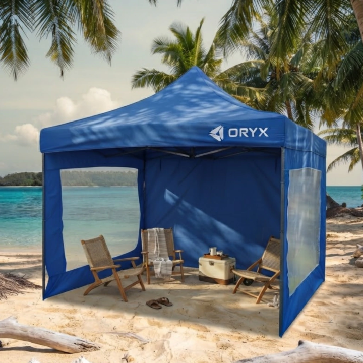 Gazebo azul 3x3 mts con 3 paredes