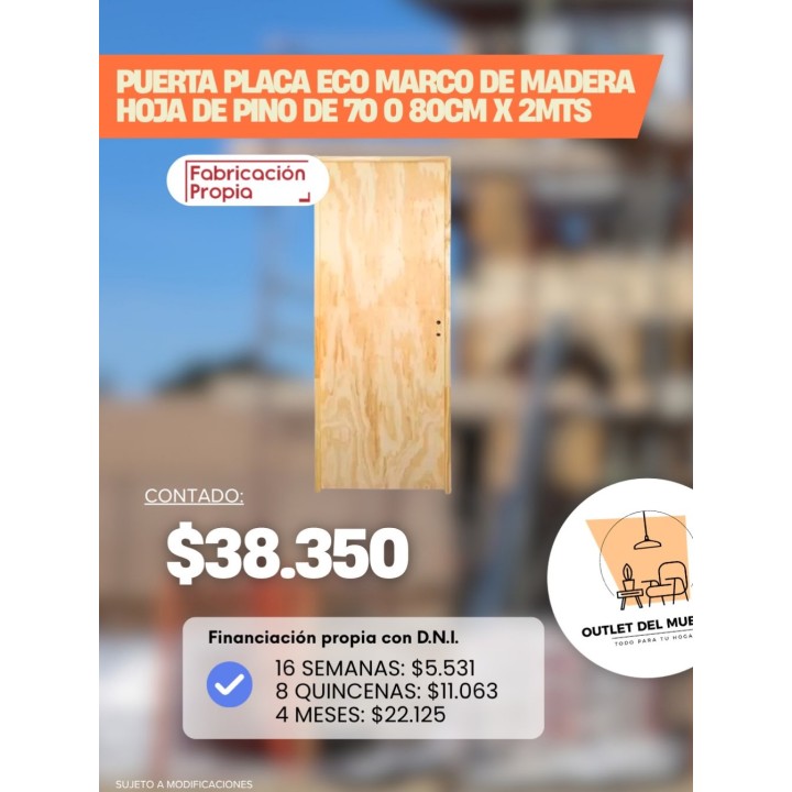 Puerta placa eco con marco de madera