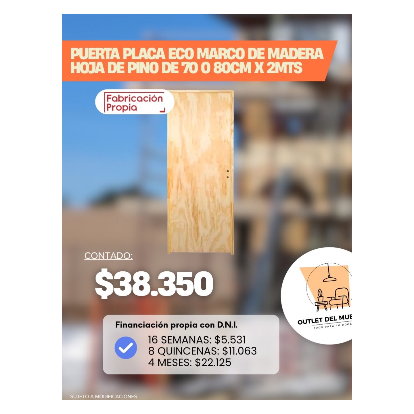 Puerta placa eco con marco de madera