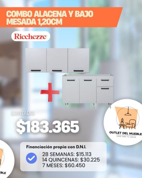 Combo alacena + bajo mesada 1,20 m
