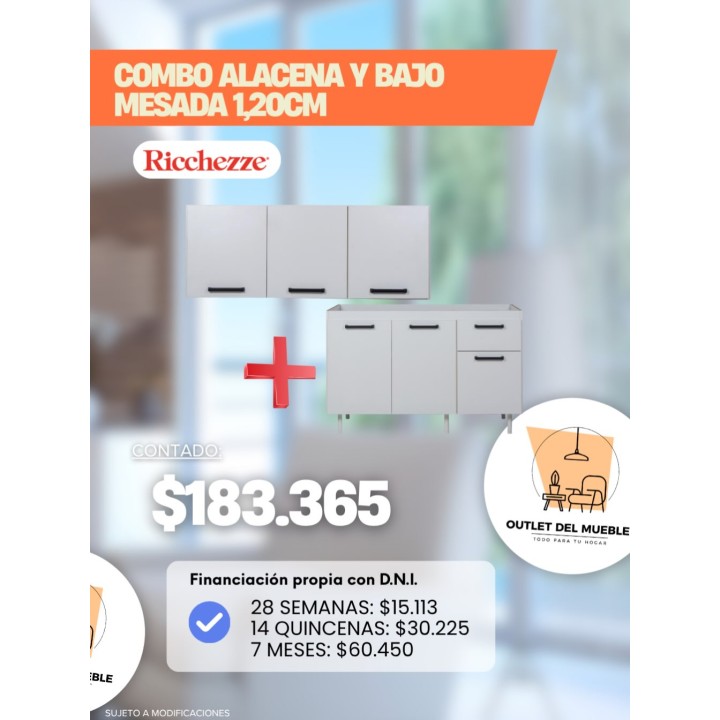 Combo alacena + bajo mesada 1,20 m