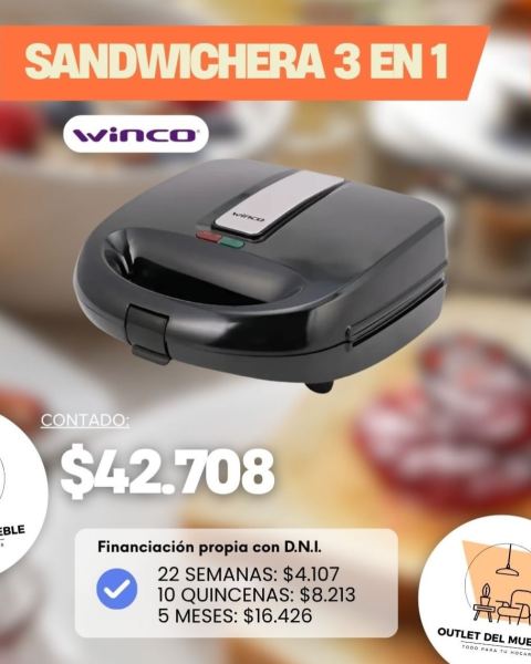 Sandwichera 3 en 1 Winco