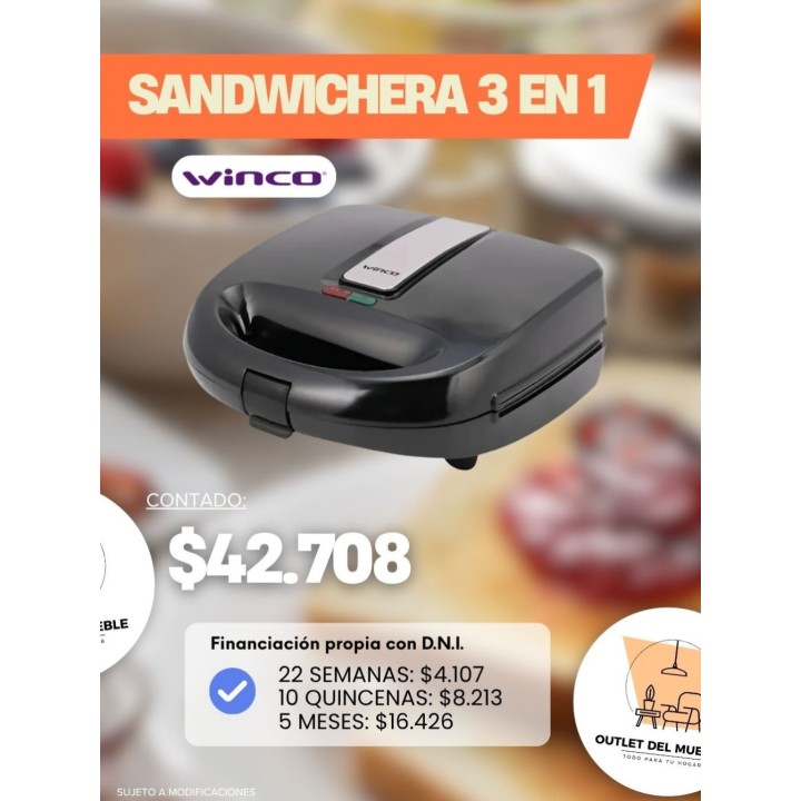 Sandwichera 3 en 1 Winco