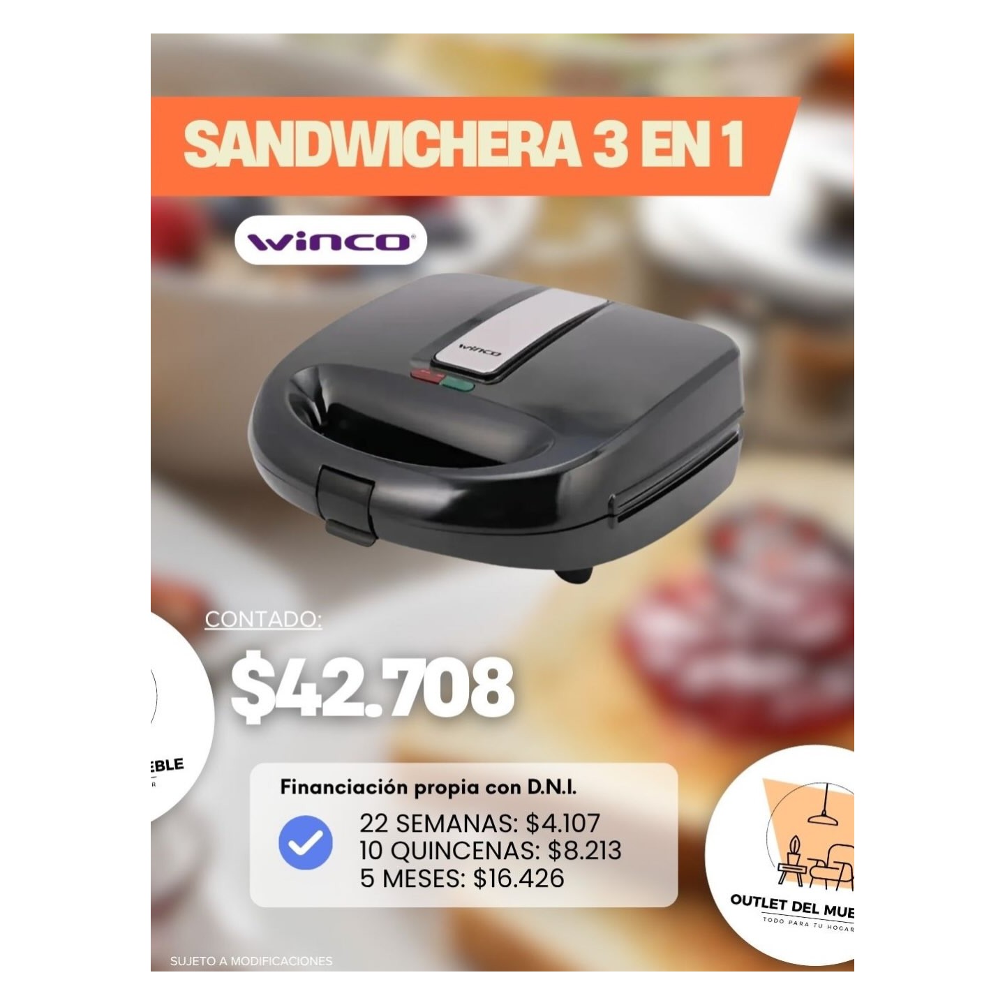 Sandwichera 3 en 1 Winco