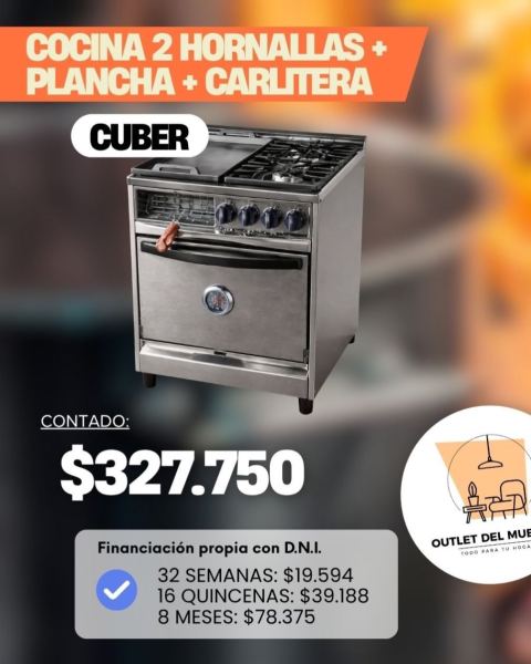 Cocina industrial Cuber 2 hornallas + plancha + carlitera