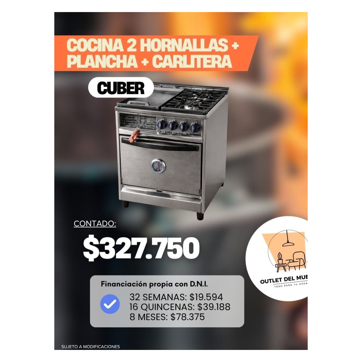 Cocina industrial Cuber 2 hornallas + plancha + carlitera