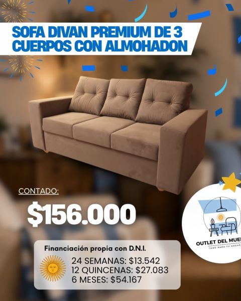 Sofá diván premium 3 cuerpos