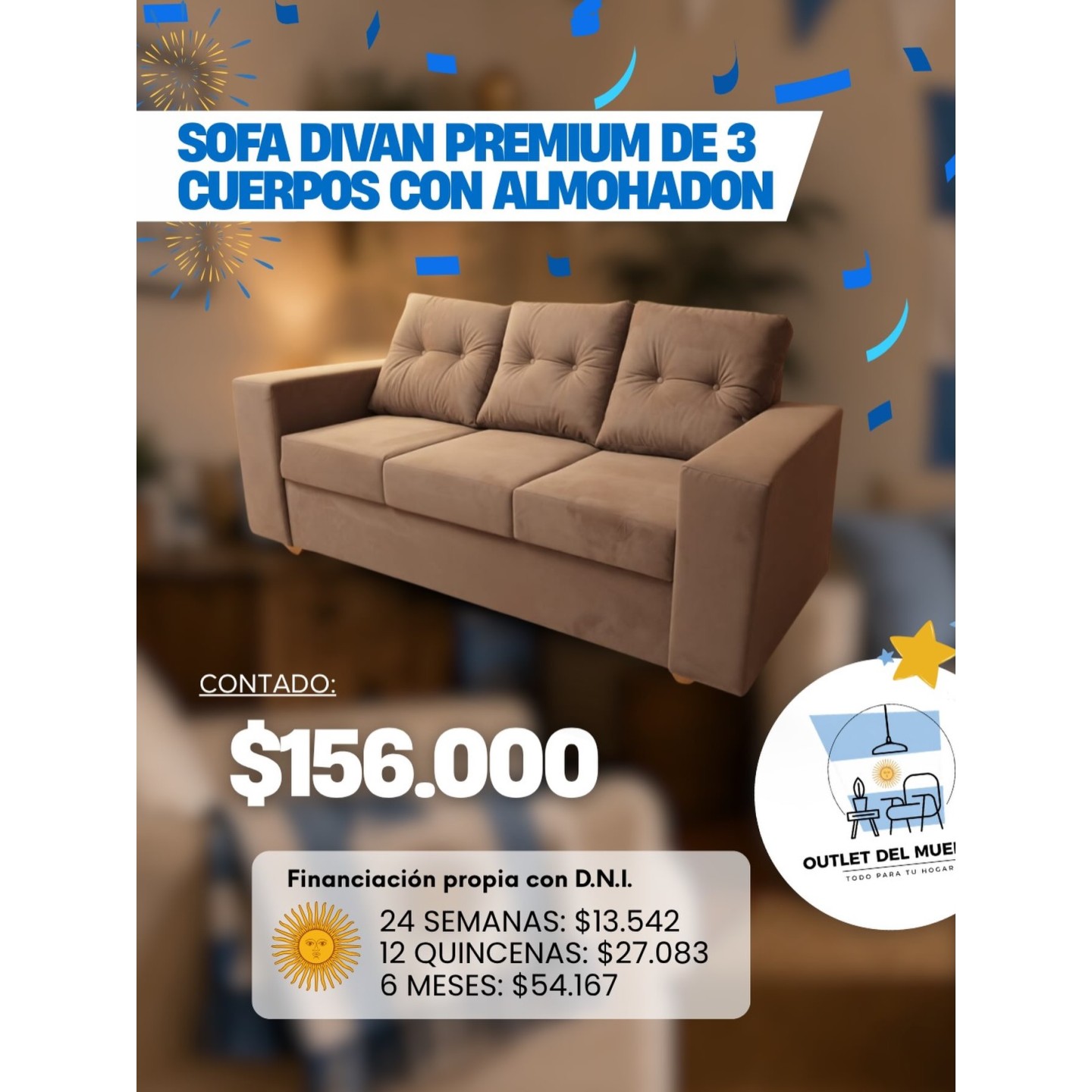 Sofá diván premium 3 cuerpos