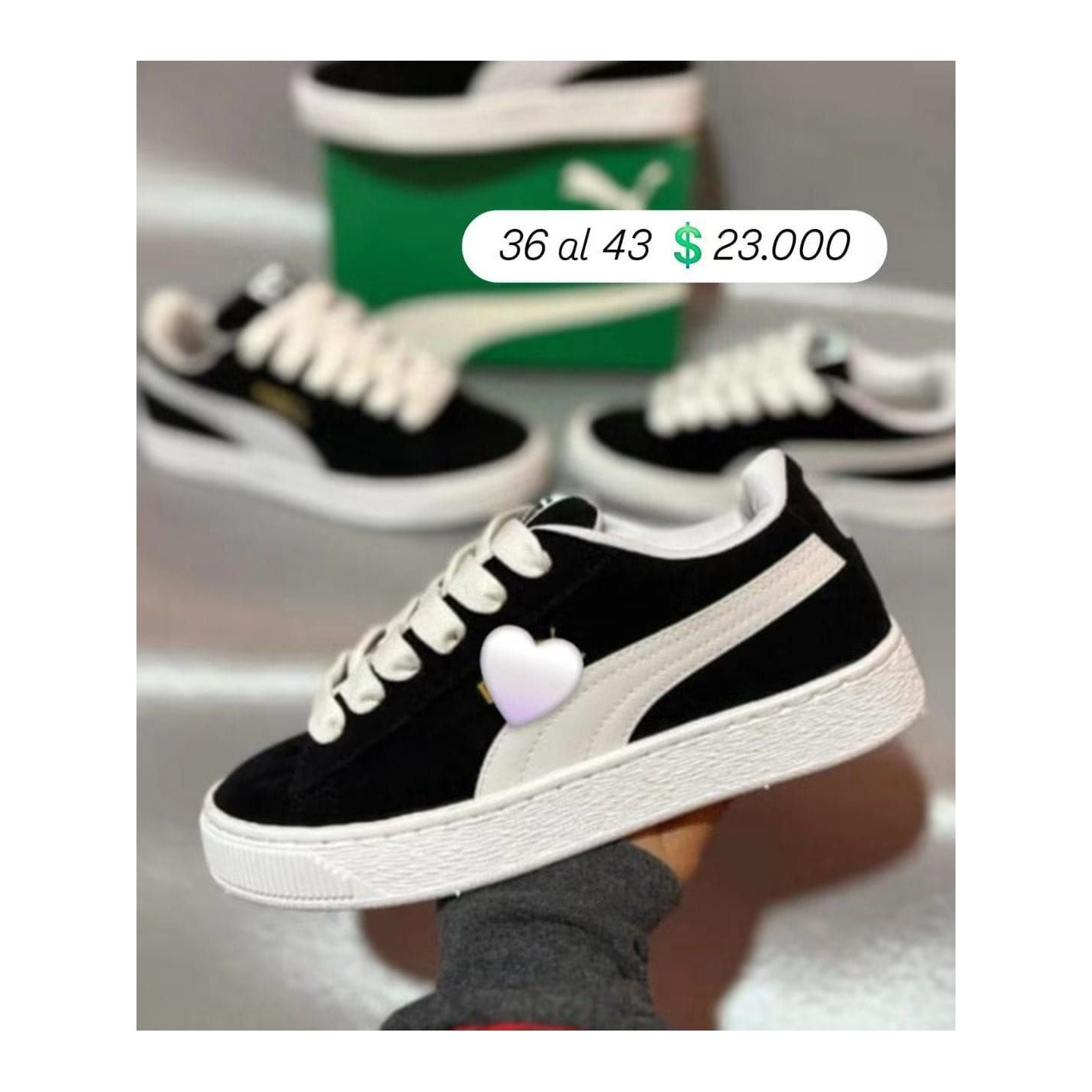 Zapatillas con corazón blancas y negras