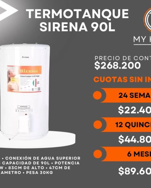 Termotanque eléctrico Sirena 90 L
