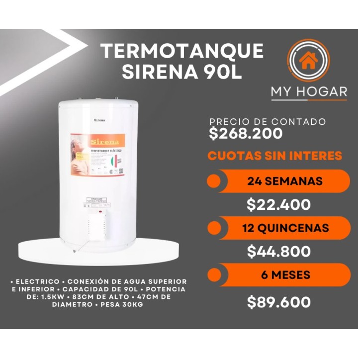 Termotanque eléctrico Sirena 90 L