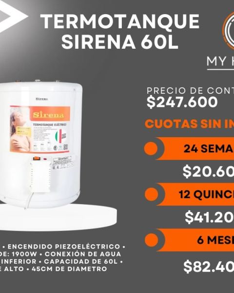Termotanque eléctrico Sirena 60 L