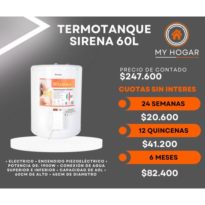 Termotanque eléctrico Sirena 60 L