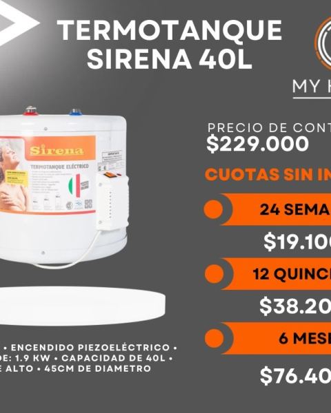 Termotanque eléctrico Sirena 40 L