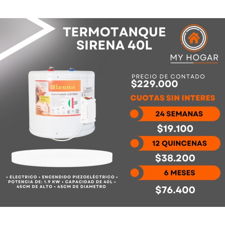 Termotanque eléctrico Sirena 40 L