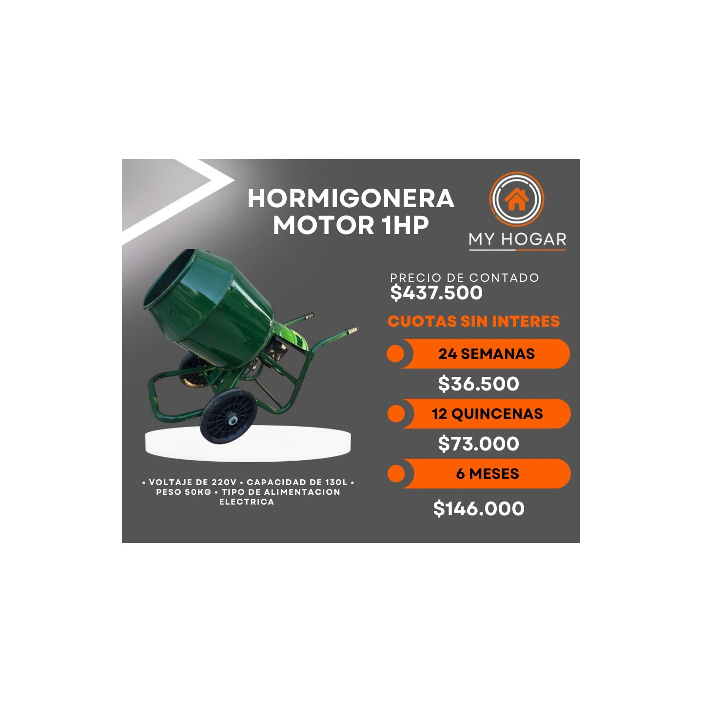 Hormigonera motor 1 HP