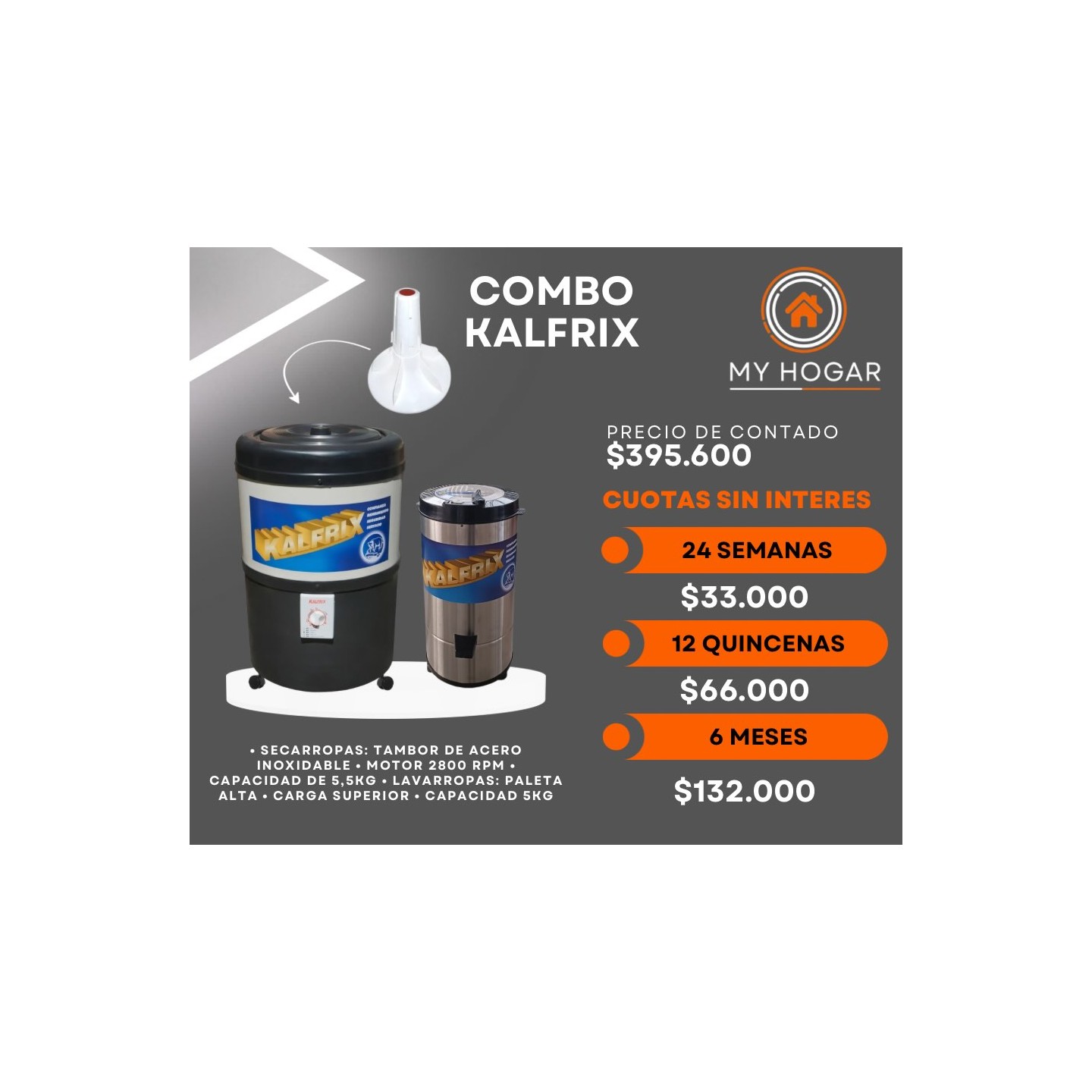 Combo lavarropas + secarropas Kalfrix