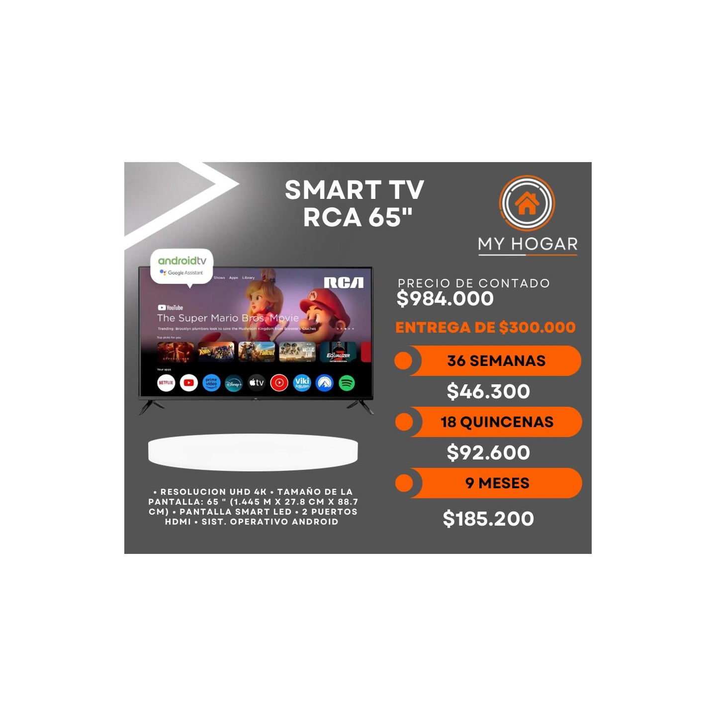 Smart TV RCA 65" Android TV