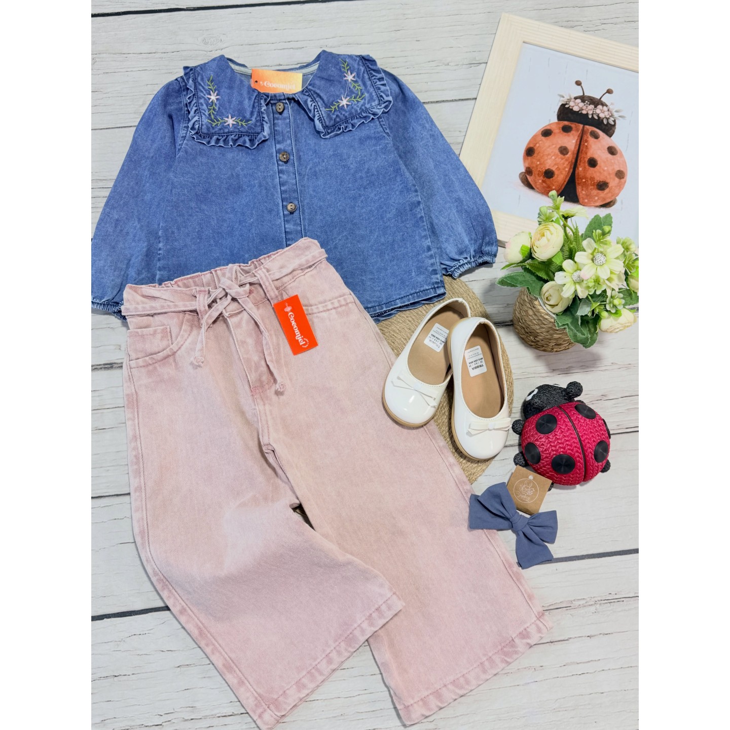 Camisas y pantalones de gabardina para bebas