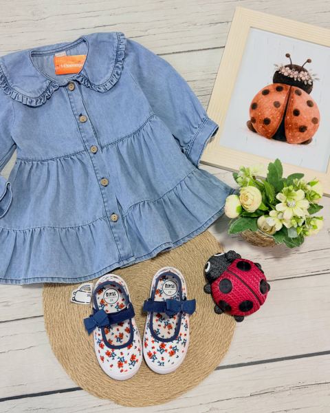 Vestido de jean camisero y guillerminas