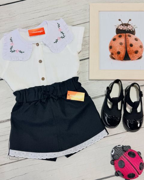 Camisa baby cotton y short pollera