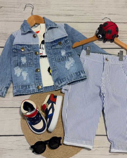 Campera de jean y baggy rayado