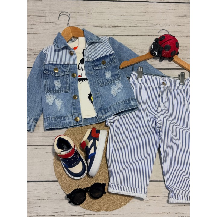 Campera de jean y baggy rayado