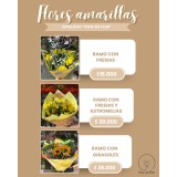 Ramos de flores amarillas: fresias, astromelias y girasoles