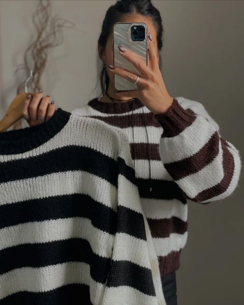Sweater manga globo rayado
