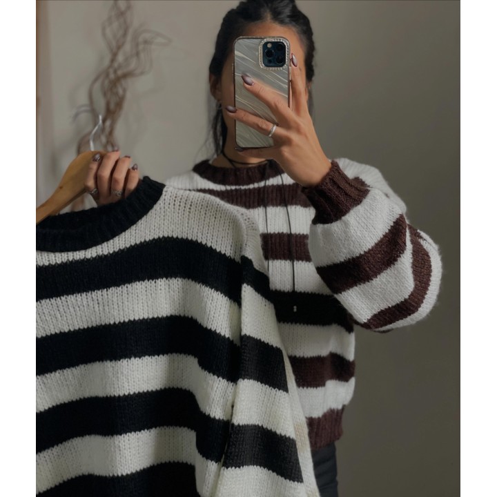 Sweater manga globo rayado