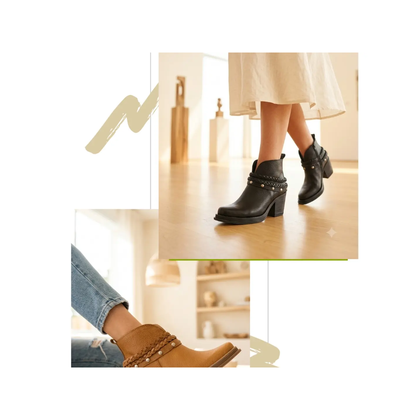 Botas de cuero color tan y chocolate