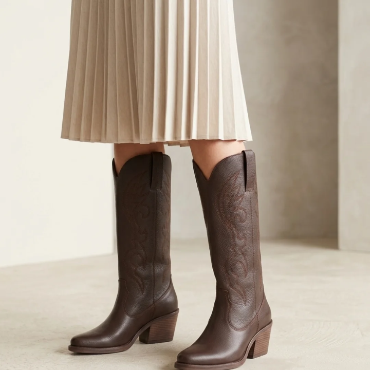 Botas de cuero color tan y chocolate