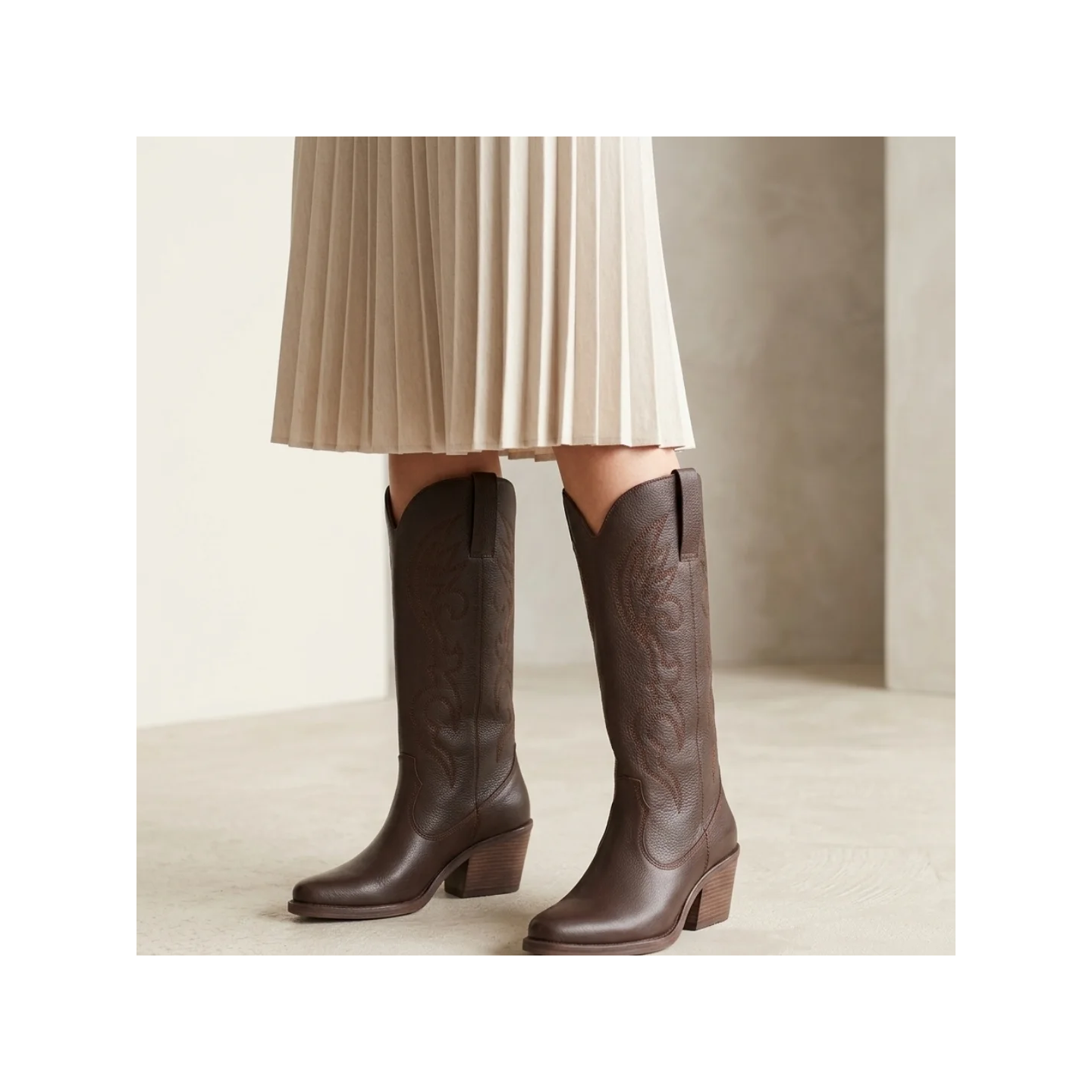Botas de cuero color tan y chocolate