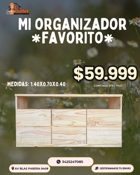 Organizador de madera 1,40 × 0,70 × 0,40 m
