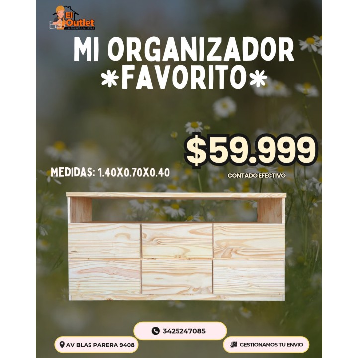 Organizador de madera 1,40 × 0,70 × 0,40 m