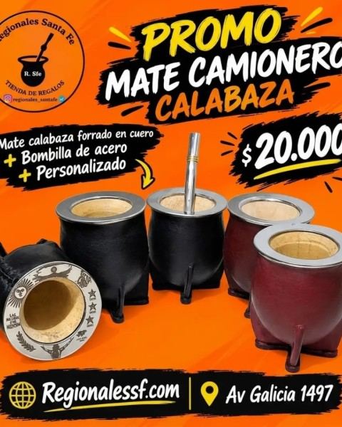Mate camionero de calabaza forrado en cuero + bombilla de acero