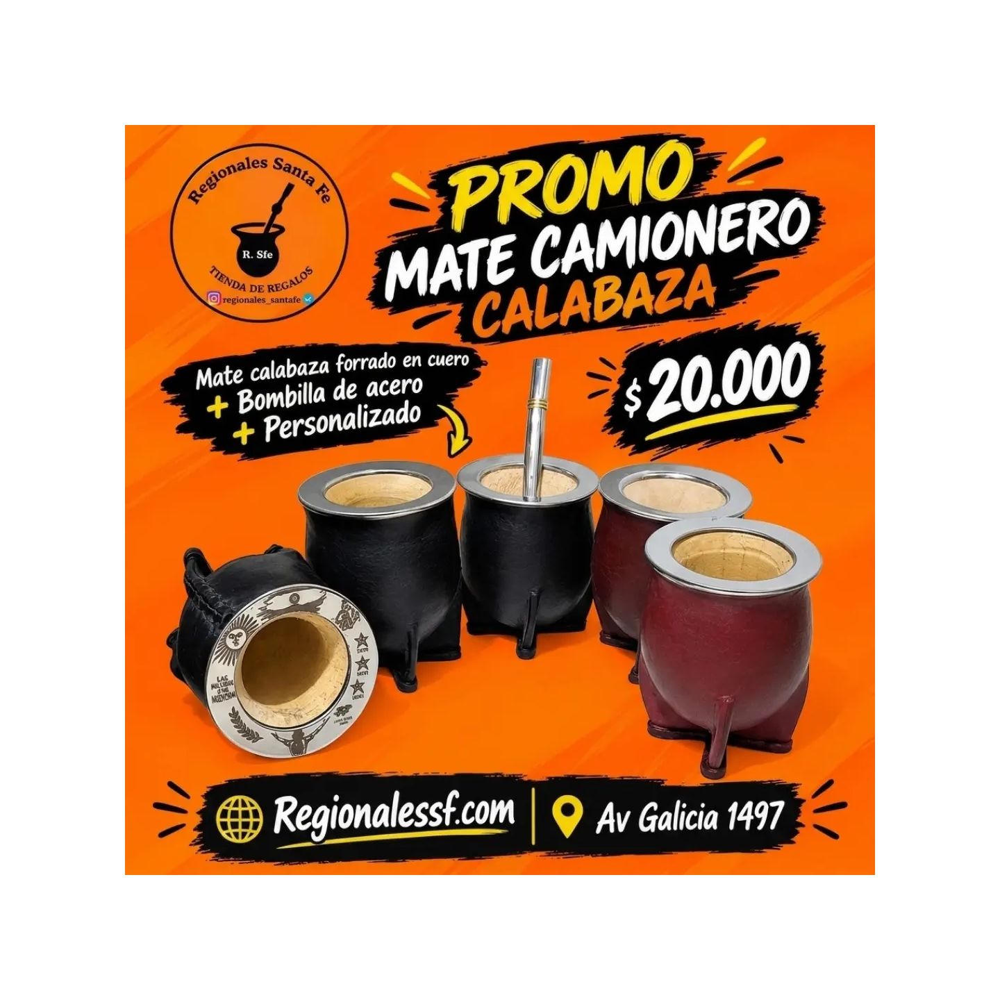 Mate camionero de calabaza forrado en cuero + bombilla de acero