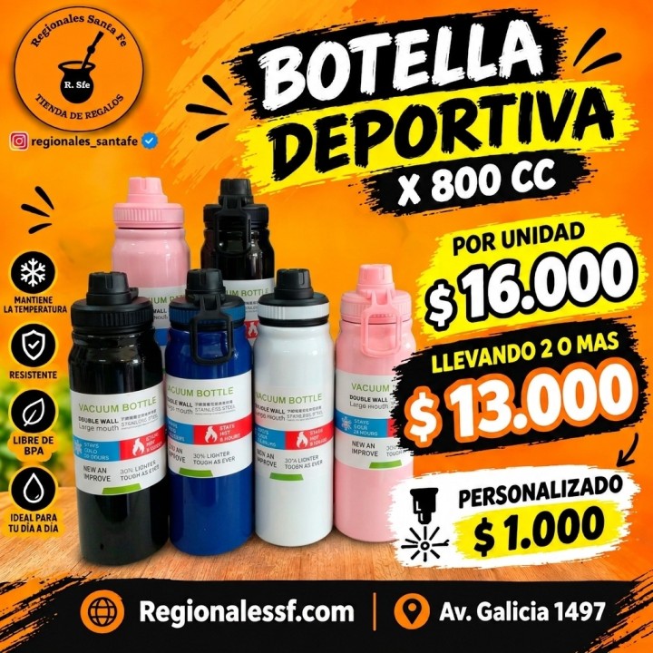 Botella deportiva térmica 800 cc